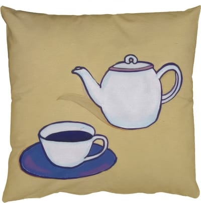 Sierkussens - Kussentjes Woonkamer - 50x50 cm - Theepot - Kopje - Beige - Illustratie