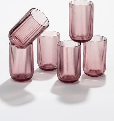 Mica Decorations Merlot Geribbelde Drinkglazen - Set van 6 - 400 ml - Glas - Paars