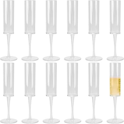 12 Stuks Doorzichtige Herbruikbare Champagnefluiten van Plastic voor Feesten, Bruiloften en Verjaardagen - 6oz/175ml