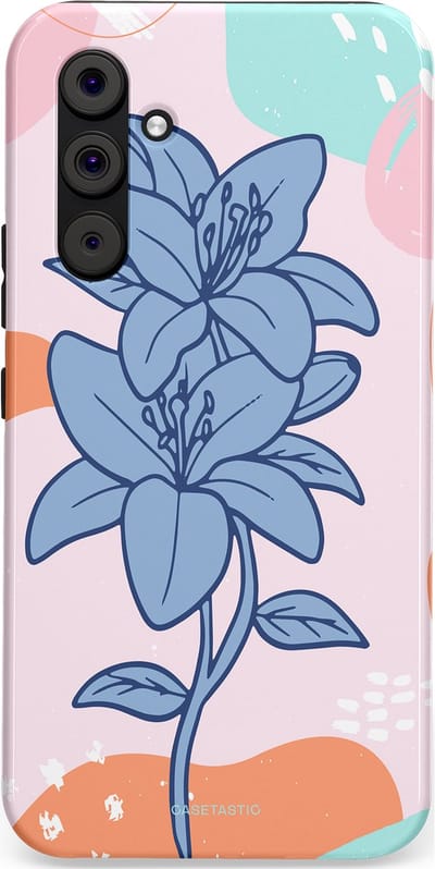 Casetastic hoesje geschikt voor Samsung Galaxy A54 (2023) 5G - Dubbellaagse bescherming - Roze Paarse Lelie Bloemen - Fashion Case - Wit Perzik Lichtblauw Mintgroen