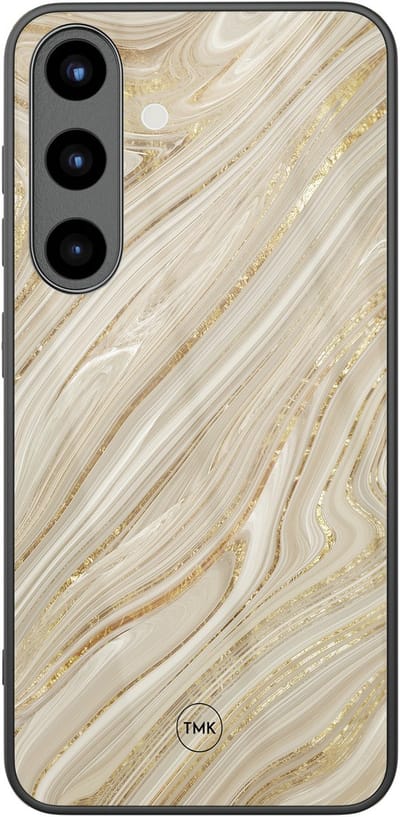 Hoesje geschikt voor Samsung Galaxy S25 - Golden marble - Goud - TPU luxe case (glossy toplaag) - Marmer - Hardcase backcover zwart