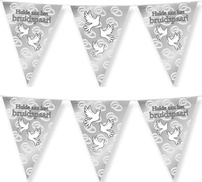 Paperdreams bruiloft/huwelijk thema vlaggetjes - 2x - versieringen - 10m - folie
