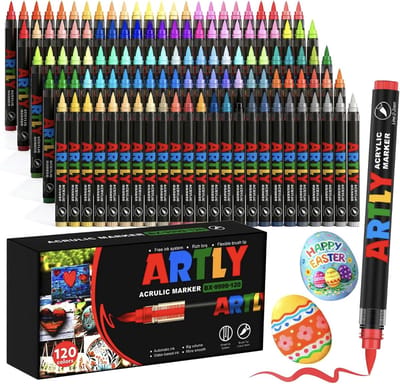 120 kleuren acrylstiften voor stenen, waterbestendige set, penseelstiften, multimarkers, acrylverf, marker voor steen, keramiek, hout, stof, canvas