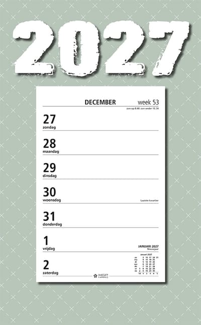 MGPcards - Week Scheurkalender 2027 - Week begint op zondag - 21 x 34 cm - Groen