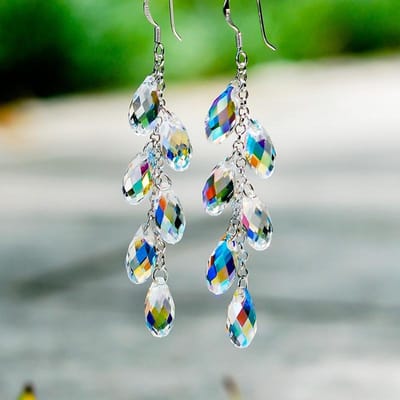 Modieuze Kristallen Kwast Oorbellen, Lange En Elegante Oorbellen, Romantisch Valentijnsdag Cadeau, Oorbellen voor Vrouwen white