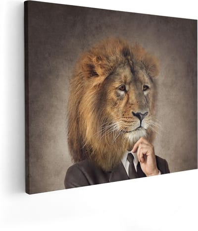 Artaza Canvas Schilderij Leeuw - 50x40 cm - Wanddecoratie Dierenkop - Muurdecoratie Kantoor - Schilderijen Op Canvas