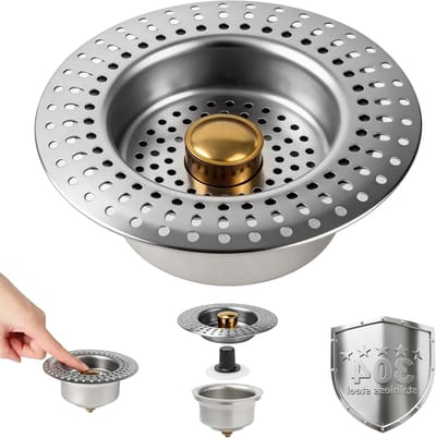 Afvoerzeef Keuken - Gootsteenstop Zeef - Keuken Afvoer - Verbeterde 3-in-1 - 75-86 mm Boring - Zilver