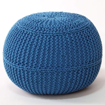 Voetenbankje hout - Poef salontafel - Ontspannen benen - Stevige houten basis - 50x50x40cm - Blauw