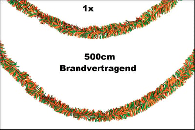 PVC folie draaiguirlande oranje-groen 500cm BRANDVERTRAGEND - Carnaval thema feest party fun optocht