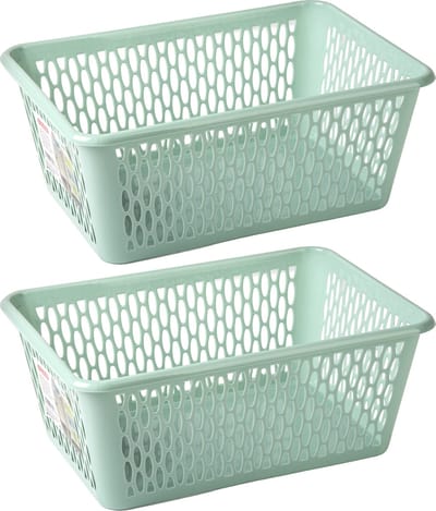 Plasticforte opbergmand/kastmandje - 2x - 6,5 liter - mintgroen - kunststof - 20 x 30 x 11 cm