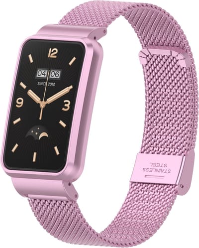By Qubix - Milanese bandje met case - Lila - Geschikt voor Xiaomi Smart Band 7 Pro / Mi Band 7 Pro bandje