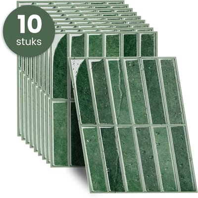 STACK® Plaktegels - 10 Stuks - Rechte Tegel - Groen - 29 x 23 cm - Zelfklevende Tegels & Tegelstickers - Plak Tegels - Wandtegel Stickers & Zelfklevende Wandtegels - Keuken & Badkamer Tegels - 3D Muurstickers