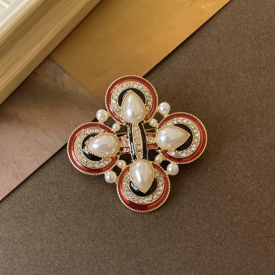 Damesmode Vintage Parel Strik Broches Elegante Retro Emaille Broche Speld Kleding Jas Strik Corsage Badges Accessoires brown