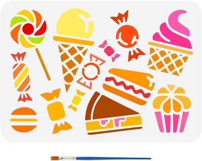 Dessert sjablonen met penseel 29.7 x 21 cm voor cake, ijs en macarons - Creatieve DIY thema's voor lekkernijen