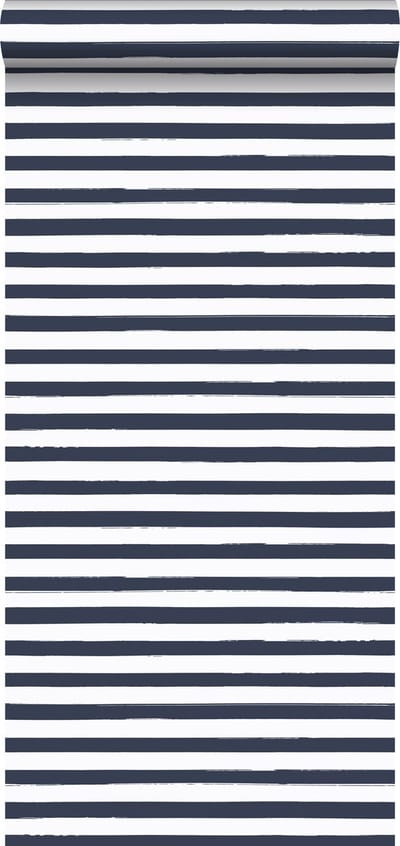ESTAhome behang geschilderde strepen donkerblauw en wit - 53 cm x 10.05 m - 138970