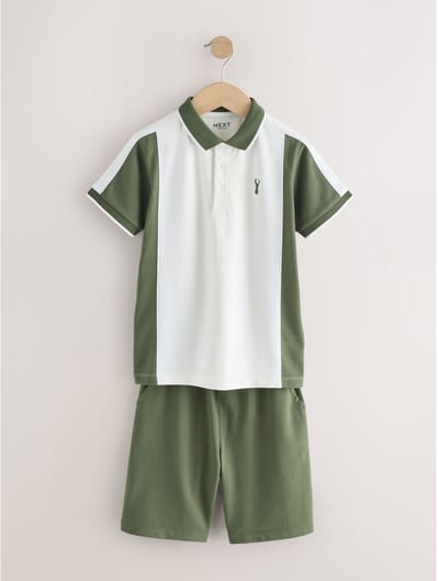 Next - Jongens - Colourblock Poloshirts met Korte mouwen en shorts Set - Groen