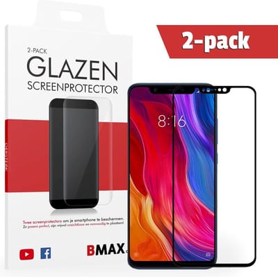 2-pack BMAX geschikt voor Xiaomi 8 Screenprotector Full Cover Glas / Dekt het volledige scherm! / Beschermglas / Tempered Glass / Glasplaatje