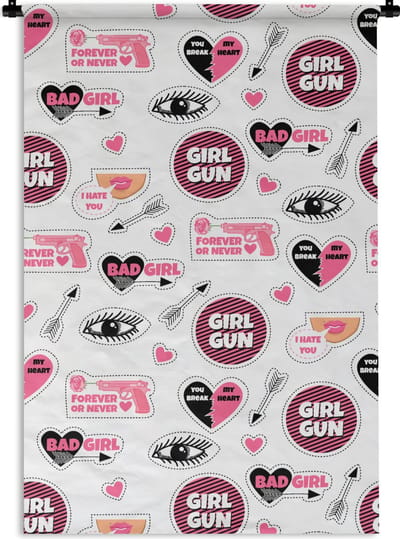 Wandkleed - Wanddoek - Meisjes - Roze - Hartjes - Design - 60x90 cm - Wandtapijt