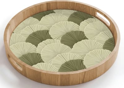 Dienblad rond 40x40 cm - Schootdienblad hout - Bladeren - Structuur - Groen - Borrelplank rechthoek - Plateau houten dienbladen