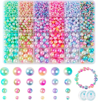1890 stuks kleurrijke kralen voor armbanden, kralenset om te rijgen, 4/6/ 8/10 mm ronde knutselkralen met gaten, met sieradendraad, voor sieraden, halskettingen, oorbellen, knutselen