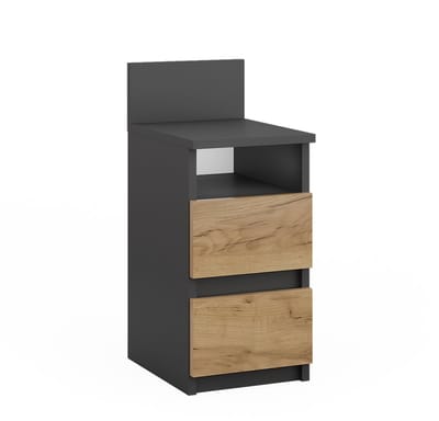 Vicco Monty De nachtkastje ladekast – 25 x 59.1 cm met 2 laden Antraciet/gouden eik
