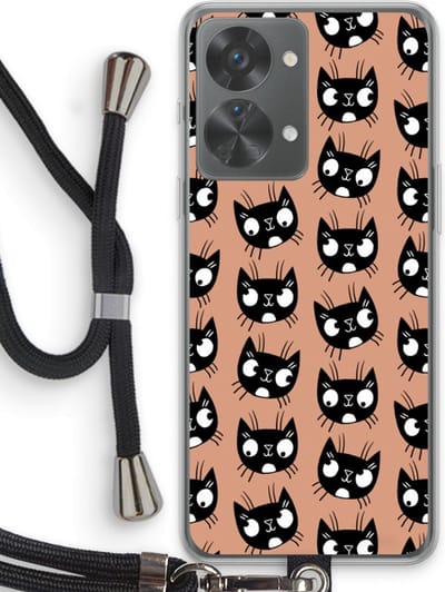 Case Company® - Hoesje met koord geschikt voor OnePlus Nord 2T hoesje met Koord - Kat - Telefoonhoesje met Zwart Koord - Bescherming aan alle Kanten en Over de Schermrand