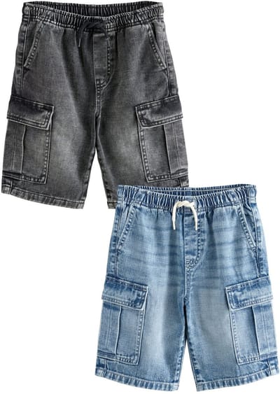 Next - Jongens - Set van 2 denim cargoshorts van 100% katoen - Zwart