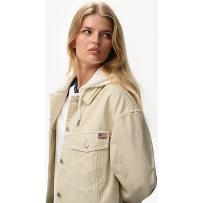Superdry Relaxed Hooded Trucker Jacket Beige Grootte: 46