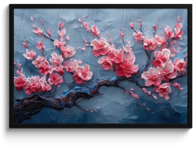 Poster in lijst - Fotolijst 90x60 cm - Posters - Bloesem - Bloem - Roze - Tak - Posterlijst zwart - Decoratie - Wanddecoratie woonkamer - Muurdecoratie slaapkamer