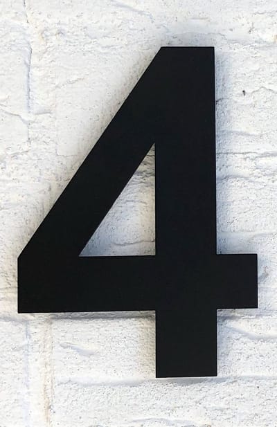 Huisnummer 4 Zwart RVS - Groot 25 cm Arial RVS vlak XXL - Promessa-Design - Type RVS/25/Zwart/Arial.