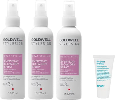 3 x Goldwell Stylesign Everyday Blow-Dry Spray 200ml + WILLEKEURIG Travel Size