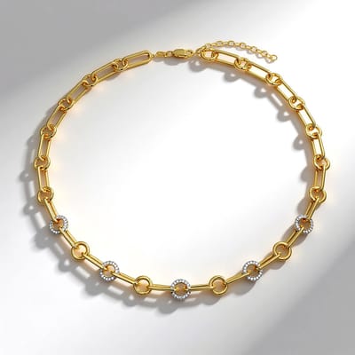 Cavill - Zilveren Ketting Verguld - 270 Nigeriaanse Pavé Zirkonen 2,86 ct - Verstelbare Halsketting - Elegante Zirkonia Sieraden