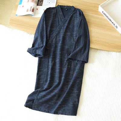 Lente en zomer nieuwe stijl Japanse kimono heren badjas 100% katoen gestreepte nachtjapon plus size yukata thuis zweet stoomset XL