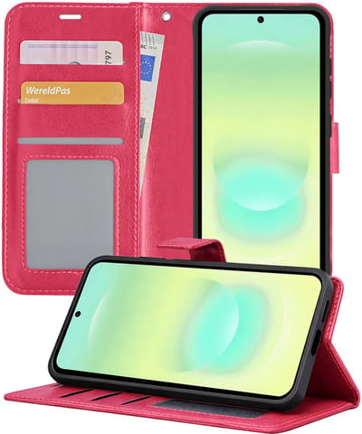 Hoesje - Met Pasjeshouder - Geschikt voor Samsung Galaxy A37 - Luxe Bookcase Portemonee - Flip Case - Kunstleer Book Case - Flipcase - Book Cover - Walletcase - Portemonneehoes - Telefoonhoesjes - Donkerroze