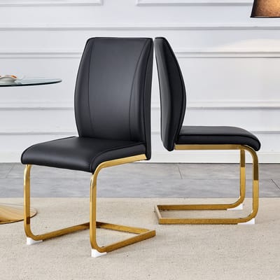 Elegant Europees design: 2 stuks per doos, zwarte comfortabele zitkussens van PU in combinatie met gouden metalen poten – een perfecte combinatie van elegante esthetiek en moderne stijl.