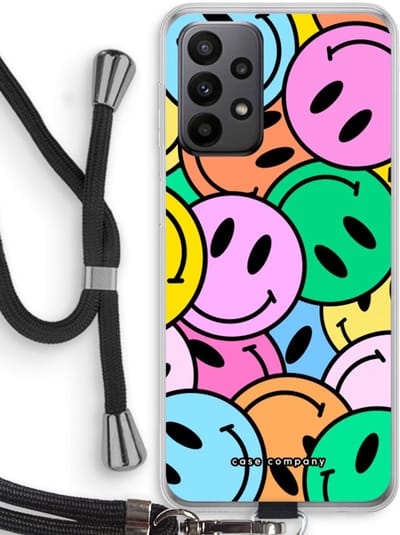 Case Company® - Hoesje met koord geschikt voor Samsung Galaxy A23 hoesje met Koord - Smiley N°1 - Telefoonhoesje met Zwart Koord - Bescherming aan alle Kanten en Over de Schermrand