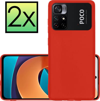 Hoesje - 2 Stuks - Geschikt voor Xiaomi Poco M4 Pro 5G - Sterk & Shockproof - Case Siliconen - Back Cover - Telefoon Hoes - Rood