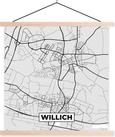 Posterhanger incl. Poster 40x40 cm - Schoolplaat - Plattegrond - Duitsland - Willich - Kaart - Stadskaart - Textielposter - Blanke latten - Stadskaart