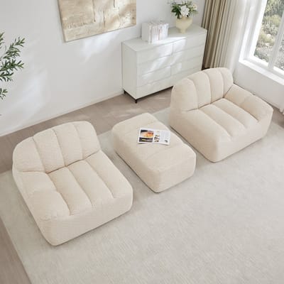 2-Zits Hoekbank - Teddy Loungebank Met Diepe Zit - Gebroken Wit