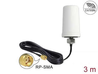 WLAN-antenne RP-SMA 802.11 AC/A/H/B/G/N 0 DBI 3 M ULA100 Omnidirectionele witte buiten