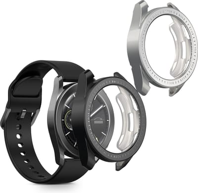 kwmobile 2x smartwatch hoes geschikt voor Xiaomi Watch S3 hoesje - Siliconen sporthorloge cover - Activity tracker case in zwart / zilver