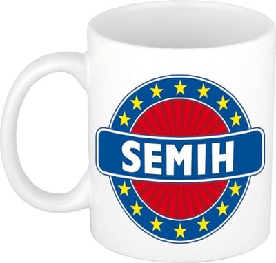 Bellatio Decorations - Semih voornaam - koffiemok - beker - wit/blauw - 300 ml - Cadeau - Heren - Collega - Vaderdag - Verjaardag