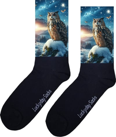 Uil - Opkikkertje - Winter - Grappige sokken - Valentijn cadeau - Verjaardag cadeau - Sterrennacht - Grappige sokken - Leuke sokken - Vrolijke sokken - Kerst sokken - Vaderdag - Moederdag - Socks maken Happy - 37-44