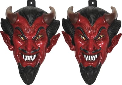 2x stuks halloween/Horror party plastic duivel wand/muur versiering masker