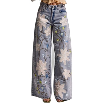 It's Basic - EMBROIDERY PALAZZO MID RISE JEANS