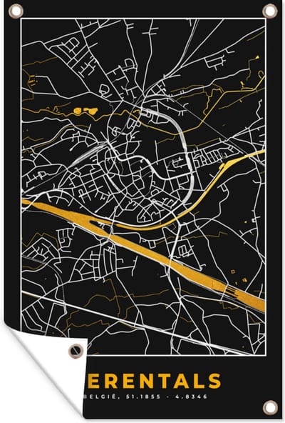 Muurdecoratie Stadskaart - Plattegrond - Kaart - Goud - Herentals - 120x180 cm - Tuinposter - Tuindoek