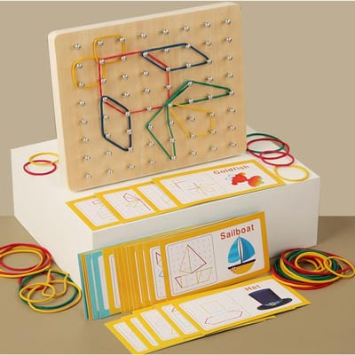 Kinder Geoboard Houten Montessori Onderwijs Wiskundig Manipulatief Blok Geometrisch Prikbord Praktische Vaardigheid Puzzel Sensorisch Speelgoed