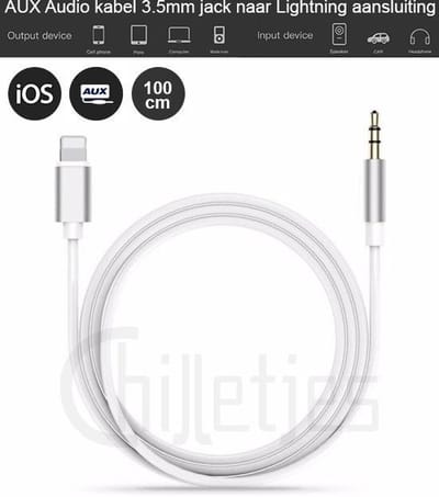 Aux Kabel Auto iPhone - Iphone Aux-kabel auto - iPhone Lightning 3.5 mm - Jack audio aansluiting - (Wit)