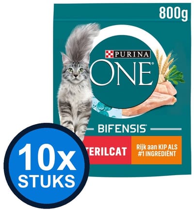 10x Purina One - Adult Sterilcat Kip/Tarwe - Kattenvoer Droogvoer - 800 g