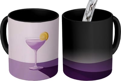 Magische Mok - Foto op Warmte Mokken - Koffiemok - Cocktail - Paars - Minimalistisch - Citroen - Magic Mok - Beker - 350 ML - Theemok